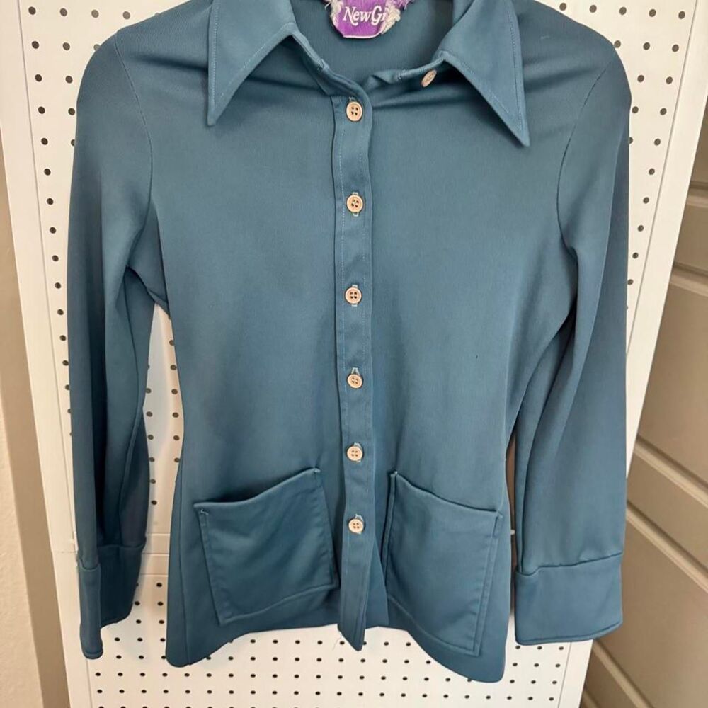 Vintage 70s New Girl Blue 3 Piece Pantsuit Set Wide Leg Disco